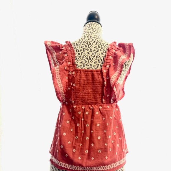 Old Navy Sleeveless Ruffled Embroidered Swing Blouse Red/Orange, NWT- Size XS - Picture 4 of 6
